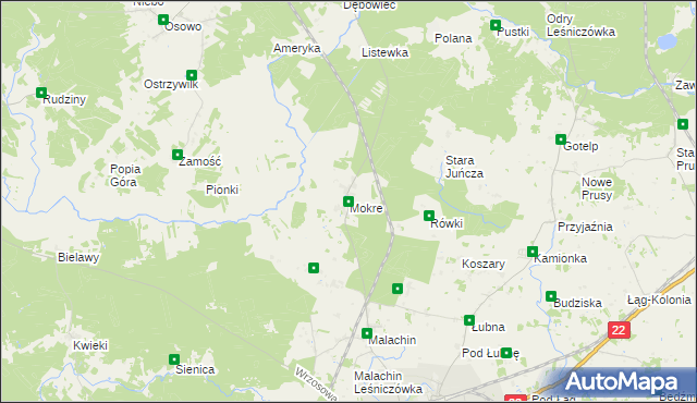 mapa Mokre gmina Czersk, Mokre gmina Czersk na mapie Targeo