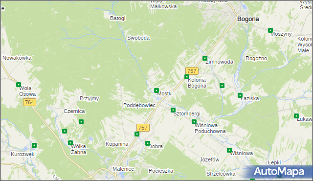 mapa Mostki gmina Staszów, Mostki gmina Staszów na mapie Targeo