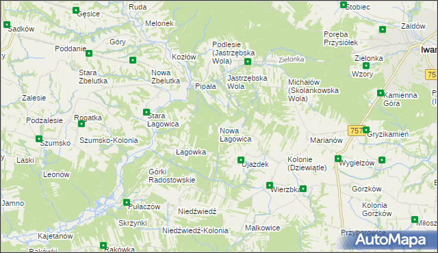mapa Nowa Łagowica, Nowa Łagowica na mapie Targeo