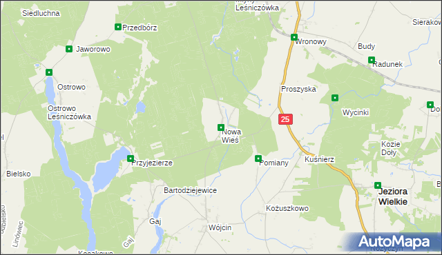 mapa Nowa Wieś gmina Jeziora Wielkie, Nowa Wieś gmina Jeziora Wielkie na mapie Targeo