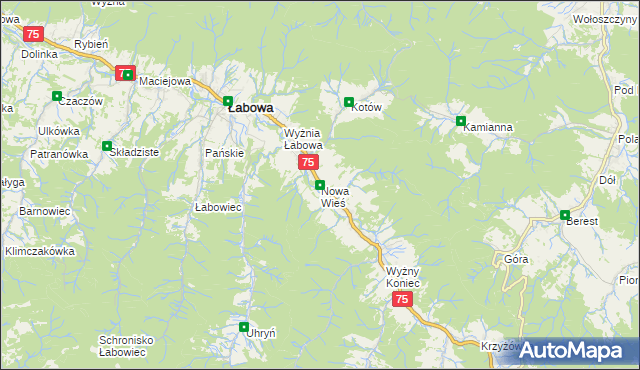 mapa Nowa Wieś gmina Łabowa, Nowa Wieś gmina Łabowa na mapie Targeo