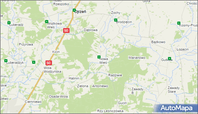 mapa Nowa Wieś gmina Ojrzeń, Nowa Wieś gmina Ojrzeń na mapie Targeo