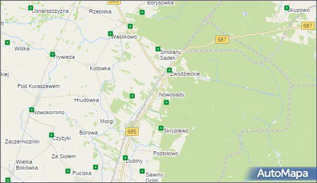 mapa Nowosady gmina Hajnówka, Nowosady gmina Hajnówka na mapie Targeo