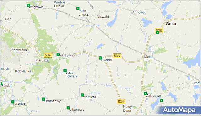 mapa Okonin gmina Gruta, Okonin gmina Gruta na mapie Targeo