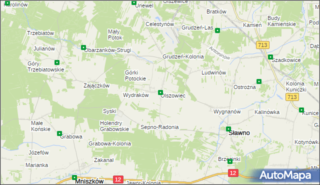 mapa Olszowiec gmina Sławno, Olszowiec gmina Sławno na mapie Targeo