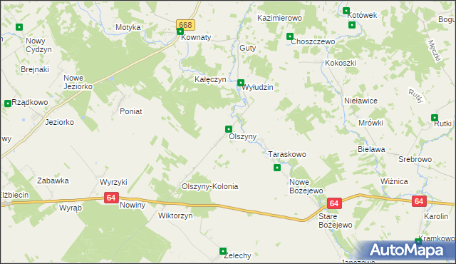 mapa Olszyny gmina Piątnica, Olszyny gmina Piątnica na mapie Targeo