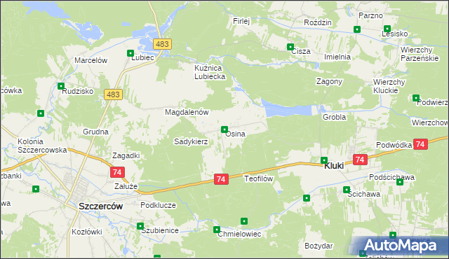 mapa Osina gmina Kluki, Osina gmina Kluki na mapie Targeo