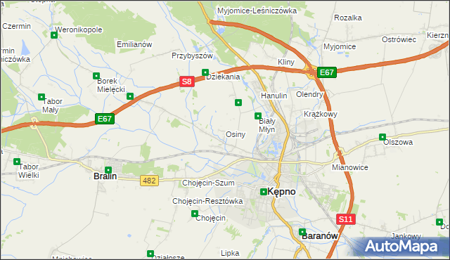 mapa Osiny gmina Kępno, Osiny gmina Kępno na mapie Targeo