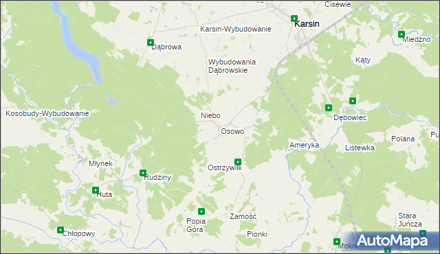 mapa Osowo gmina Karsin, Osowo gmina Karsin na mapie Targeo