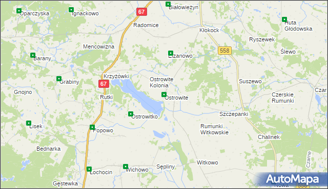 mapa Ostrowite gmina Lipno, Ostrowite gmina Lipno na mapie Targeo