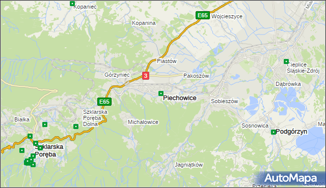 mapa Piechowice powiat jeleniogórski, Piechowice powiat jeleniogórski na mapie Targeo
