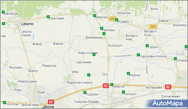 mapa Pilaszków gmina Ożarów Mazowiecki, Pilaszków gmina Ożarów Mazowiecki na mapie Targeo