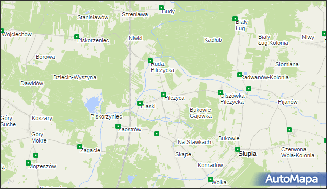 mapa Pilczyca gmina Słupia Konecka, Pilczyca gmina Słupia Konecka na mapie Targeo