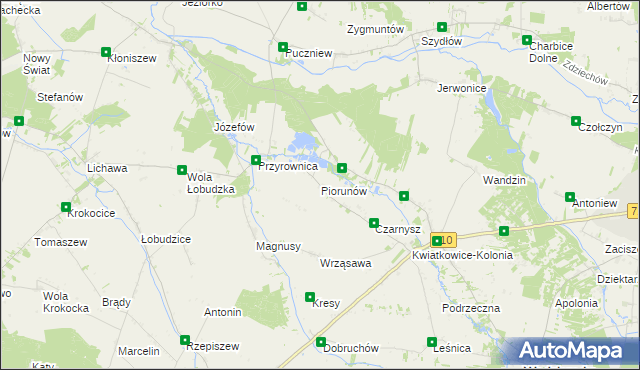 mapa Piorunów gmina Wodzierady, Piorunów gmina Wodzierady na mapie Targeo