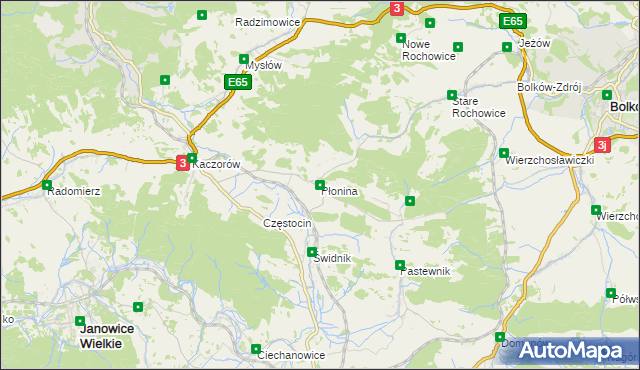 mapa Płonina gmina Bolków, Płonina gmina Bolków na mapie Targeo