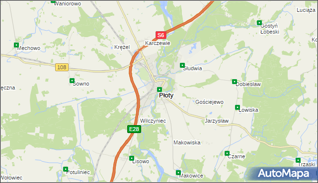 mapa Płoty powiat gryficki, Płoty powiat gryficki na mapie Targeo