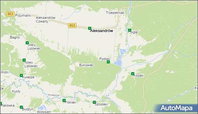 mapa Podlas gmina Aleksandrów, Podlas gmina Aleksandrów na mapie Targeo