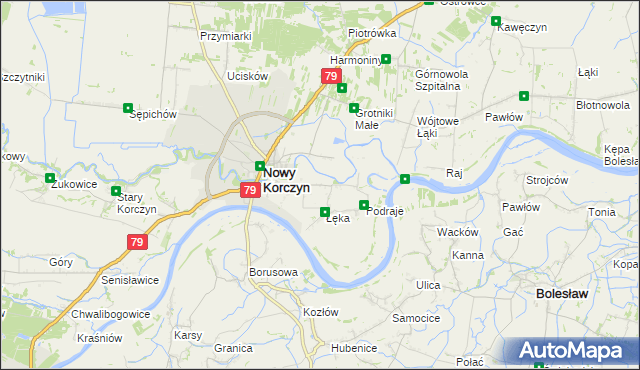 mapa Podzamcze gmina Nowy Korczyn, Podzamcze gmina Nowy Korczyn na mapie Targeo