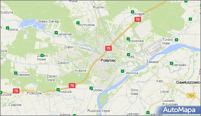 mapa Połaniec powiat staszowski, Połaniec powiat staszowski na mapie Targeo