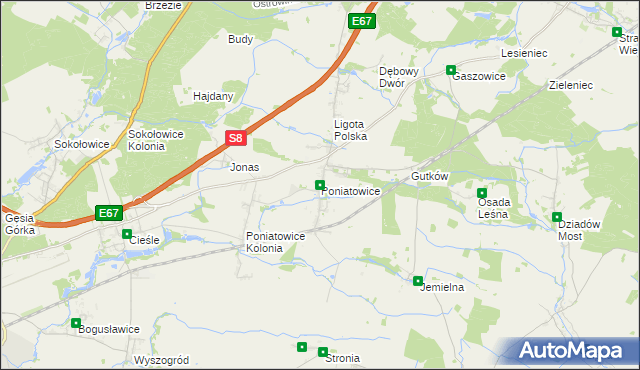 mapa Poniatowice, Poniatowice na mapie Targeo