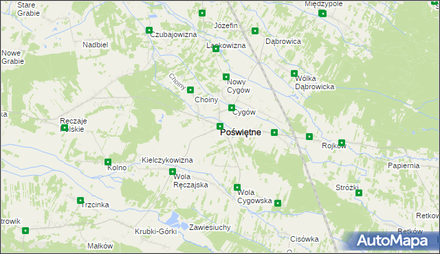 mapa Poświętne powiat wołomiński, Poświętne powiat wołomiński na mapie Targeo