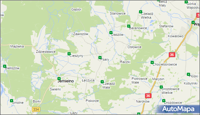 mapa Psary gmina Jemielno, Psary gmina Jemielno na mapie Targeo
