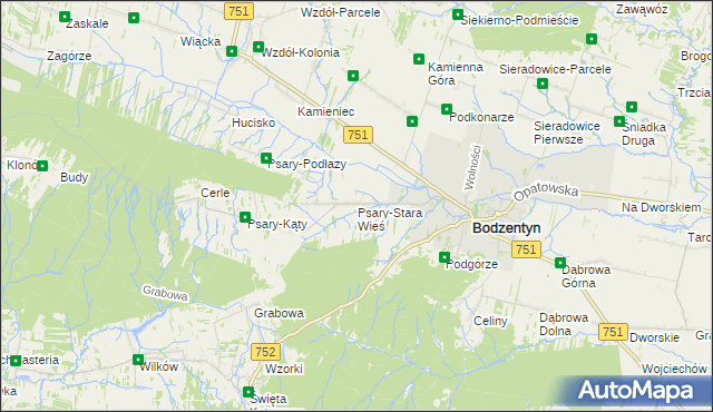 mapa Psary-Stara Wieś gmina Bodzentyn, Psary-Stara Wieś gmina Bodzentyn na mapie Targeo