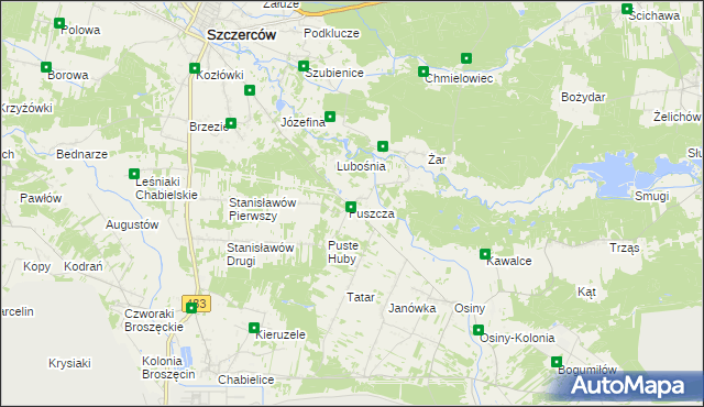 mapa Puszcza Osińska, Puszcza Osińska na mapie Targeo