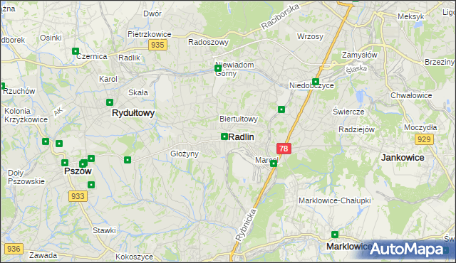 mapa Radlin powiat wodzisławski, Radlin powiat wodzisławski na mapie Targeo