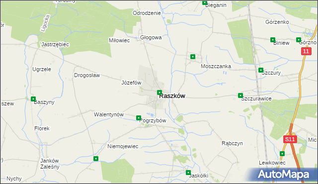 mapa Raszków powiat ostrowski, Raszków powiat ostrowski na mapie Targeo