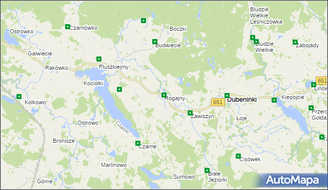 mapa Rogajny gmina Dubeninki, Rogajny gmina Dubeninki na mapie Targeo