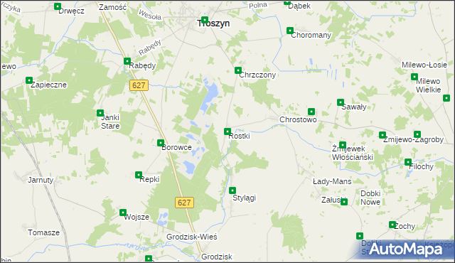mapa Rostki gmina Troszyn, Rostki gmina Troszyn na mapie Targeo