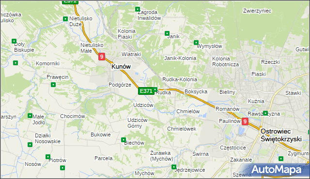 mapa Rudka gmina Kunów, Rudka gmina Kunów na mapie Targeo