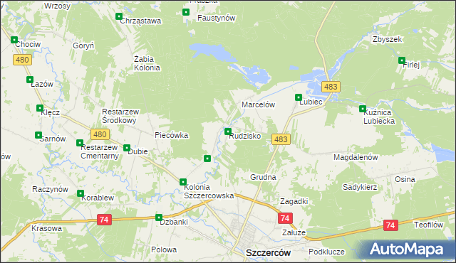 mapa Rudzisko gmina Szczerców, Rudzisko gmina Szczerców na mapie Targeo