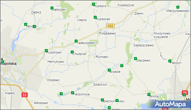 mapa Rumiejki gmina Środa Wielkopolska, Rumiejki gmina Środa Wielkopolska na mapie Targeo
