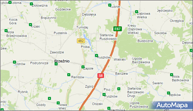 mapa Ruszków gmina Brzeźnio, Ruszków gmina Brzeźnio na mapie Targeo