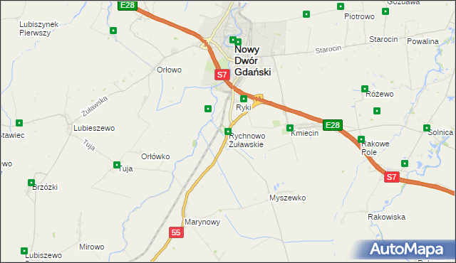 mapa Rychnowo Żuławskie, Rychnowo Żuławskie na mapie Targeo