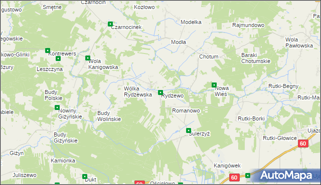 mapa Rydzewo gmina Ciechanów, Rydzewo gmina Ciechanów na mapie Targeo