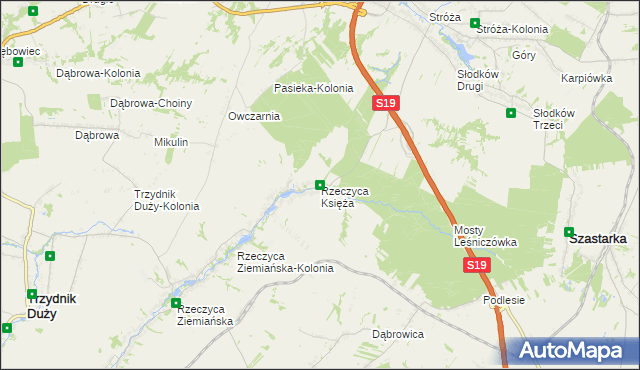 mapa Rzeczyca Księża, Rzeczyca Księża na mapie Targeo