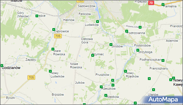 mapa Rzymiec gmina Skierniewice, Rzymiec gmina Skierniewice na mapie Targeo