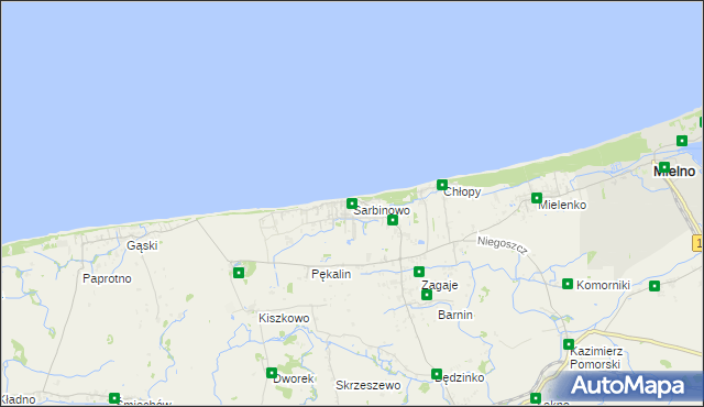 mapa Sarbinowo gmina Mielno, Sarbinowo gmina Mielno na mapie Targeo
