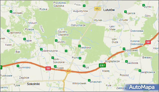 mapa Siedliska gmina Sokolniki, Siedliska gmina Sokolniki na mapie Targeo