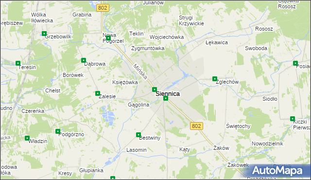 mapa Siennica powiat miński, Siennica powiat miński na mapie Targeo