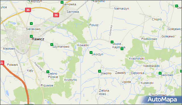 mapa Sikorzyn gmina Rawicz, Sikorzyn gmina Rawicz na mapie Targeo