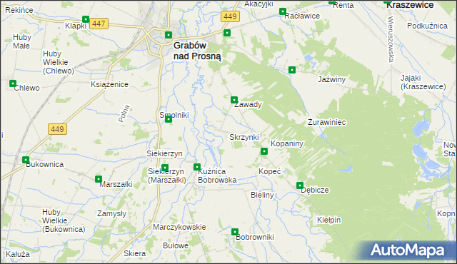 mapa Skrzynki gmina Grabów nad Prosną, Skrzynki gmina Grabów nad Prosną na mapie Targeo