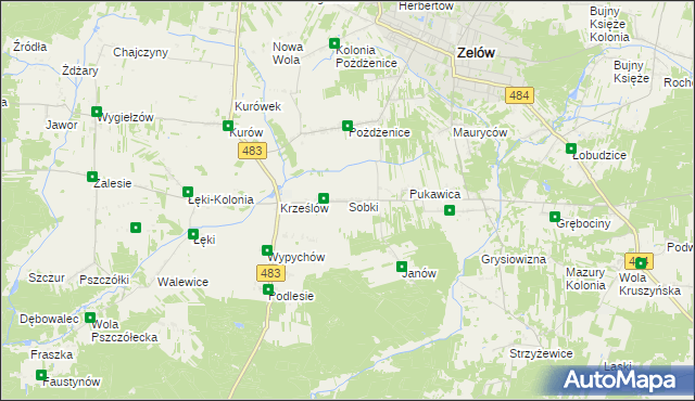 mapa Sobki gmina Zelów, Sobki gmina Zelów na mapie Targeo