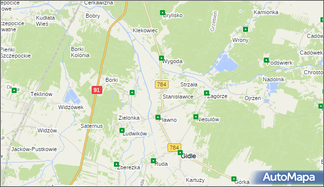 mapa Stanisławice gmina Gidle, Stanisławice gmina Gidle na mapie Targeo