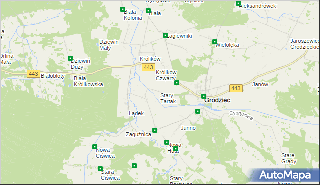mapa Stary Tartak gmina Grodziec, Stary Tartak gmina Grodziec na mapie Targeo