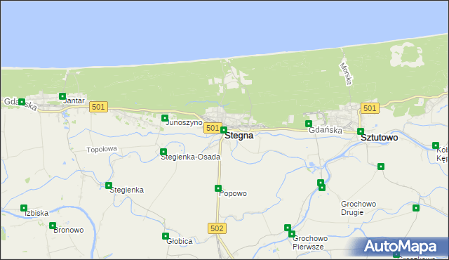 mapa Stegna powiat nowodworski, Stegna powiat nowodworski na mapie Targeo