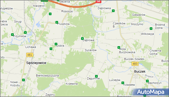 mapa Sycanów, Sycanów na mapie Targeo